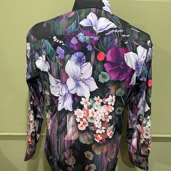 Deniko shirt button front eggplant floral rhinestones regular fit - Picture 4 of 4